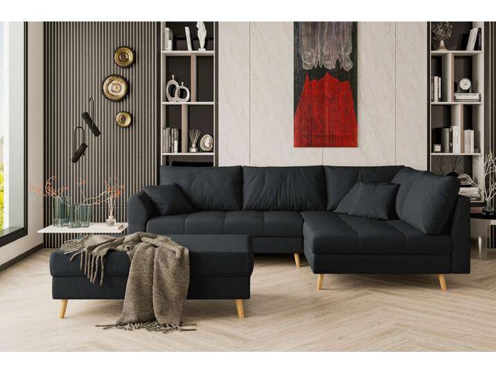 Bello Ecksofa mit Hocker Strukturstoff NEVE Schwarz Rechts von 99rooms