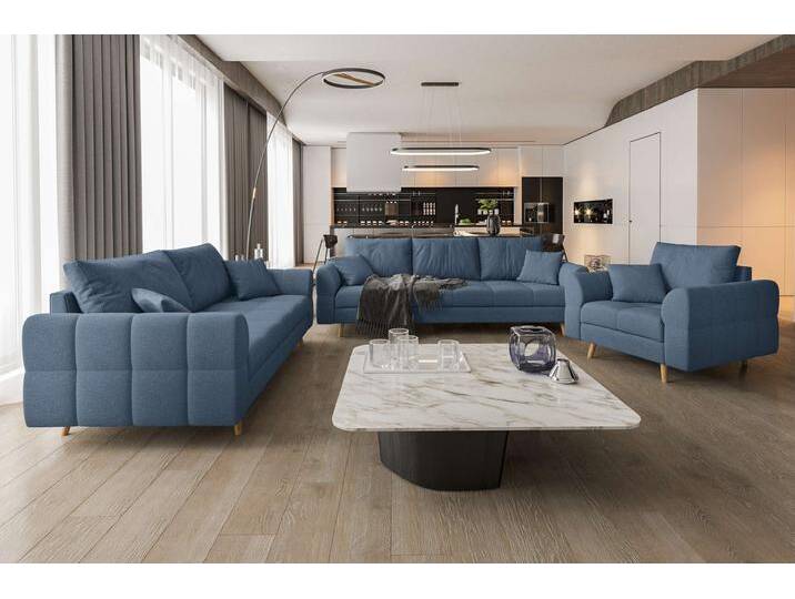 Bello Polstergarnitur Strukturstoff NEVE Blau von 99rooms