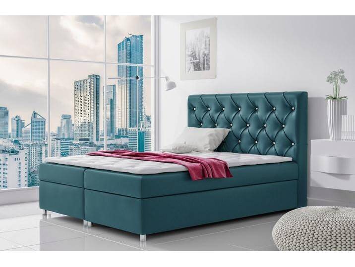 Bertrand Boxspringbett Velours JASMINE 120x200 cm Türkis von 99rooms