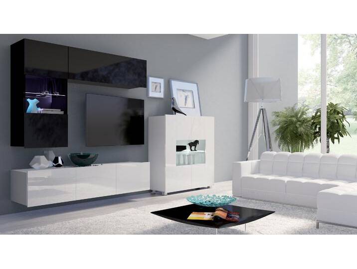 Bietula Wohnwand II Weiß Hochglanz Schwarz Hochglanz mit LED-Beleuchtung von 99rooms