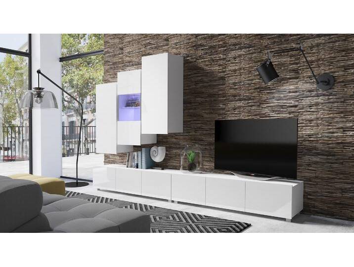 Bietula Wohnwand IX Weiß Hochglanz mit LED-Beleuchtung von 99rooms