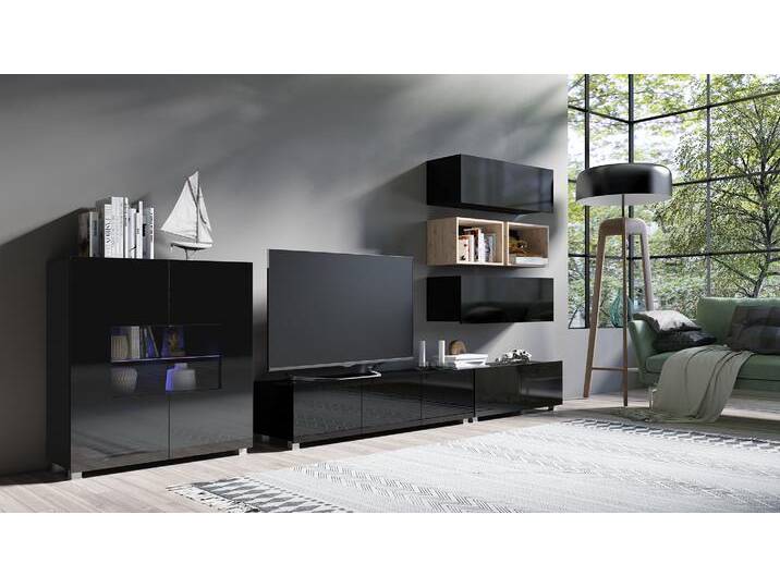 Bietula Wohnwand XIII Schwarz Hochglanz Artisan Eiche Melamin ohne LED-Beleuchtung Bietula Wohnwand XIII Schwarz Hochglanz Artisan Eiche Melamin ohne LED-Beleuchtung von 99rooms