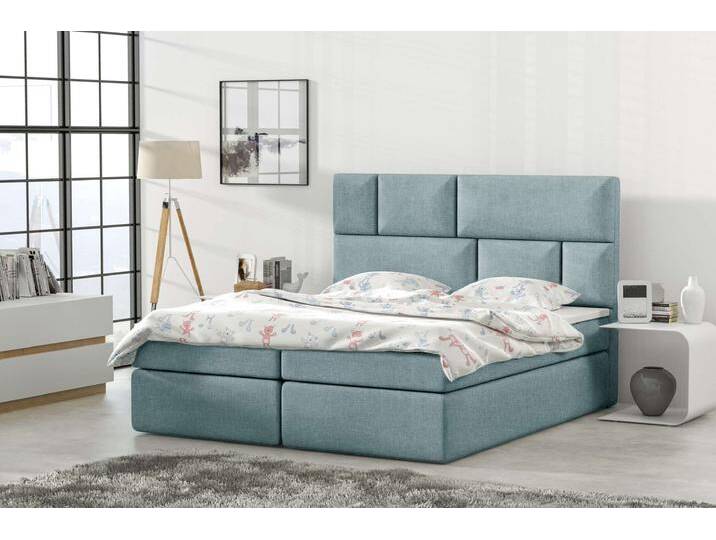 Carter Boxspringbett Strukturstoff SAWANA Pastellblau 160x200 cm mit Topper von 99rooms