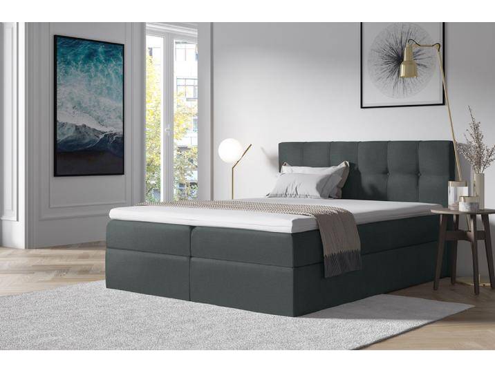 Cesar Boxspringbett Strukturstoff 180x200 cm Dunkelgrau Cesar Boxspringbett Strukturstoff 180x200 cm Dunkelgrau von 99rooms