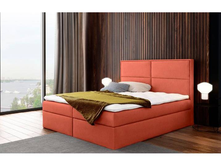Charles Boxspringbett Velours MONOLITH 180x200 cm Korallenrot von 99rooms