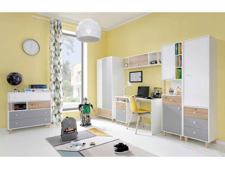 Donna Kinderzimmer-Set III Weiß Hochglanz Eiche Artisan Hochglanz Grau von 99rooms