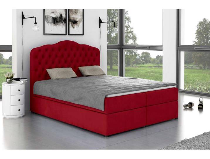 Dorin Boxspringbett Kunstleder CAYENNE Rot 200x200 cm mit Topper von 99rooms