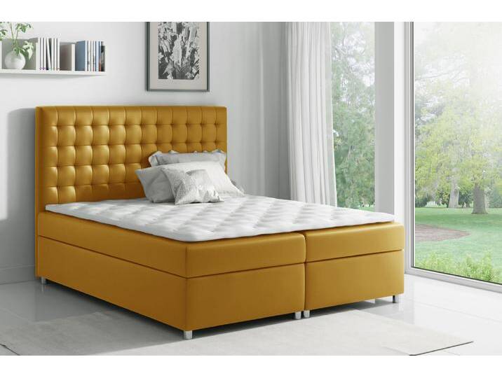 Fortuna Boxspringbett Velours 180x200 cm Gelb von 99rooms