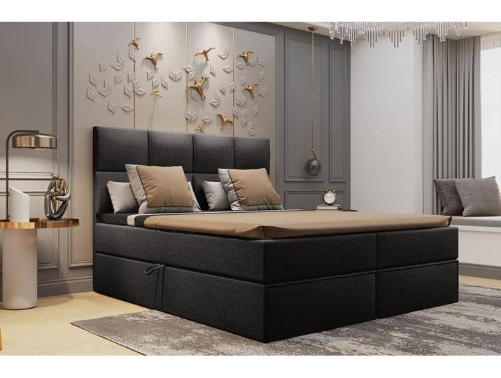 Gardellini Boxspringbett Strukturstoff 180x200 cm Schaum Topper 4 cm Schwarz von 99rooms