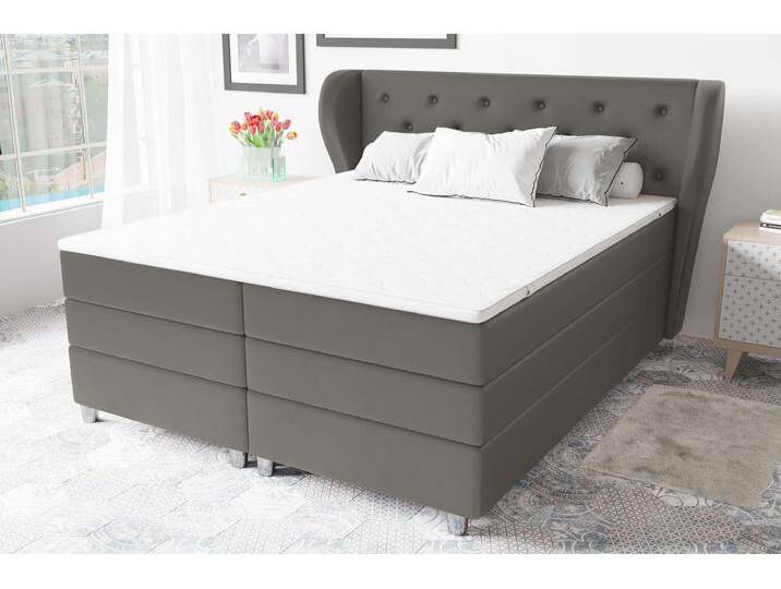 Helios Boxspringbett 140x200 cm Kunstleder MADRYT Beton Bonell-Federung von 99rooms