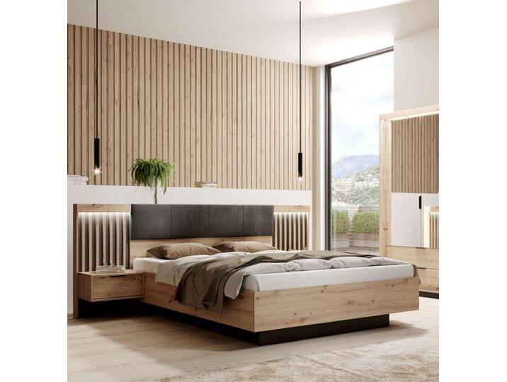 Kally Schlafzimmerset Eiche Artisan Dekor Anthrazit ohne LED-Beleuchtung von 99rooms