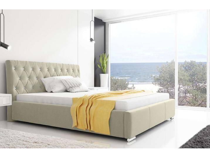 Kevin Polsterbett mit Bettkasten 160x200 cm Strukturstoff INARI Beige von 99rooms