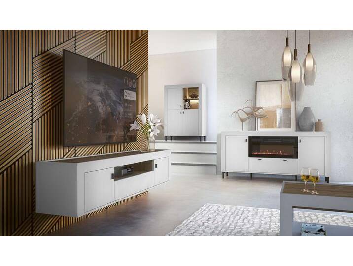 Kossa Wohnzimmerset Weiß Eiche ohne LED-Beleuchtung von 99rooms