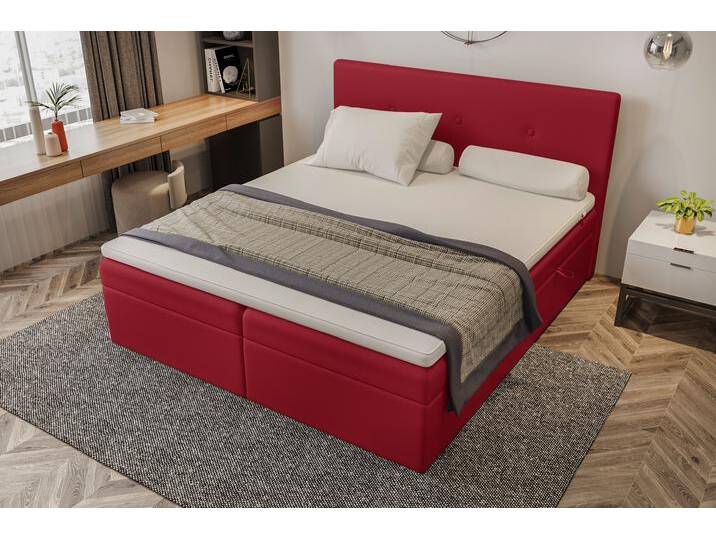 Largetti Boxspringbett Kunstleder 200x200 cm Schaum Topper 4 cm Rot von 99rooms