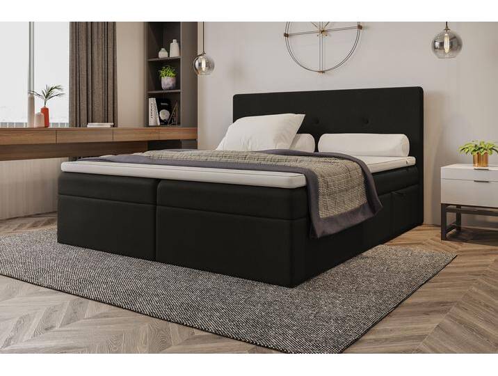 Largetti Boxspringbett Strukturstoff 140x200 cm Schaum Topper 4 cm Schwarz von 99rooms