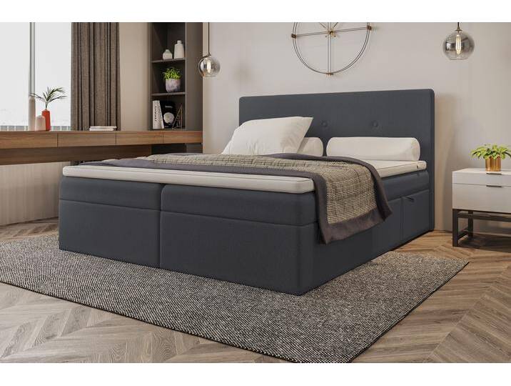 Largetti Boxspringbett Webstoff 200x200 cm Schaum Topper 4 cm Dunkelgrau von 99rooms