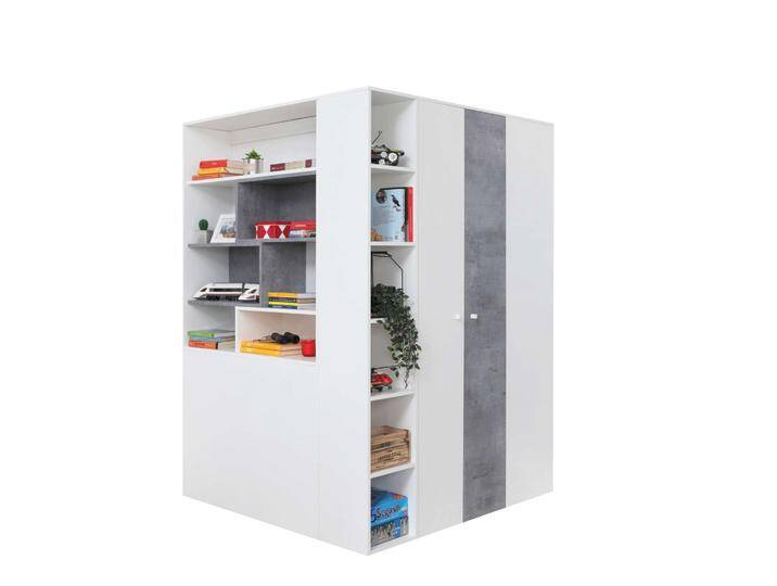 Lendon Eckkleiderschrank I Weiß Hochglanz Beton von 99rooms