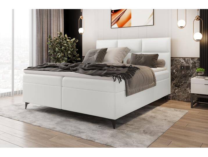 Libra Boxspringbett 140x200 cm Kunstleder Weiß Schaum Topper 4 cm von 99rooms