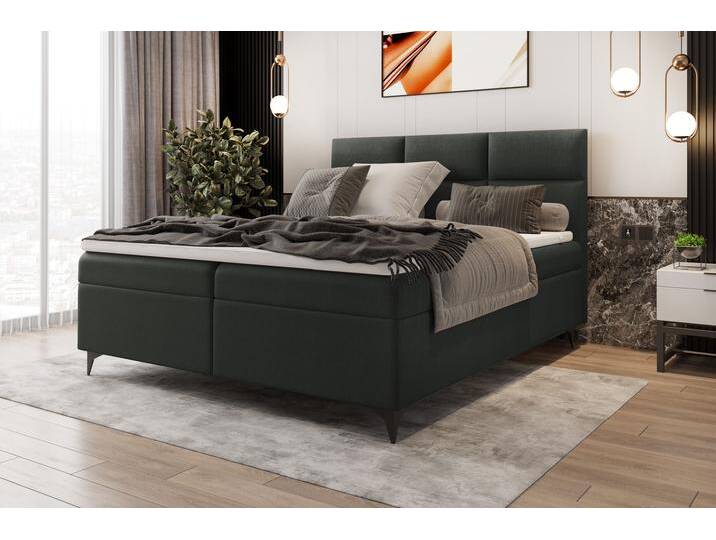 Libra Boxspringbett 140x200 cm Strukturstoff Dunkelgrau Schaum Topper 4 cm von 99rooms