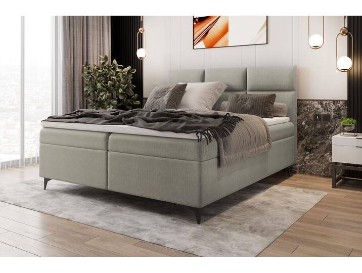 Libra Boxspringbett 140x200 cm Strukturstoff Hellgrau Schaum Topper 4 cm von 99rooms