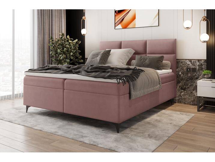 Libra Boxspringbett 180x200 cm Velours Rosa Schaum Topper 4 cm von 99rooms