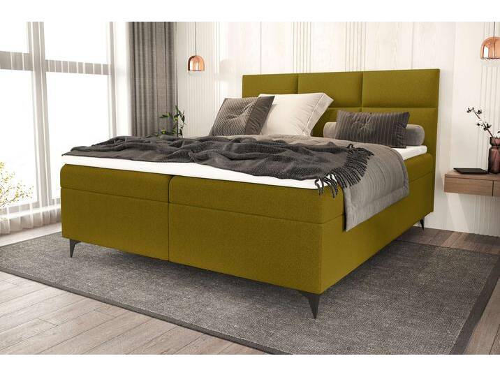 Libretto Boxspringbett 140x200 cm Webstoff Gelb Schaum Topper 4 cm von 99rooms