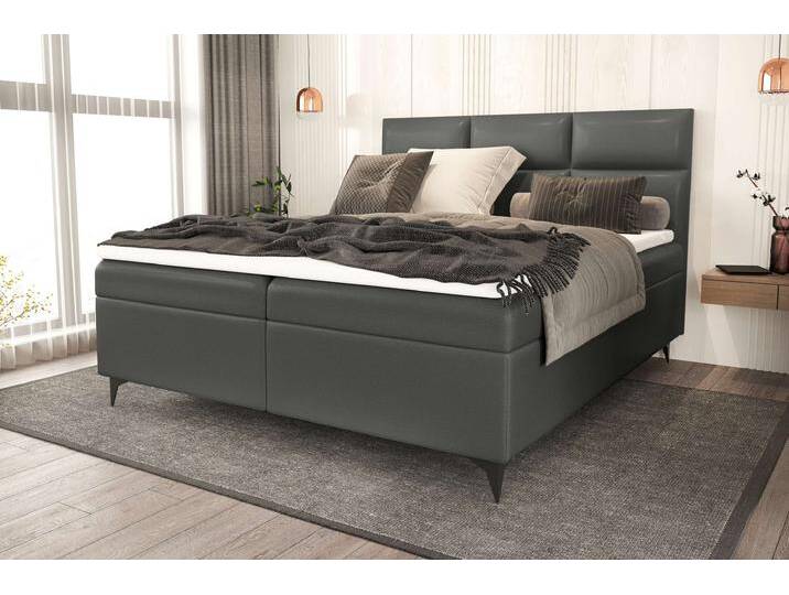 Libretto Boxspringbett 200x200 cm Kunstleder Dunkelgrau Schaum Topper 4 cm von 99rooms