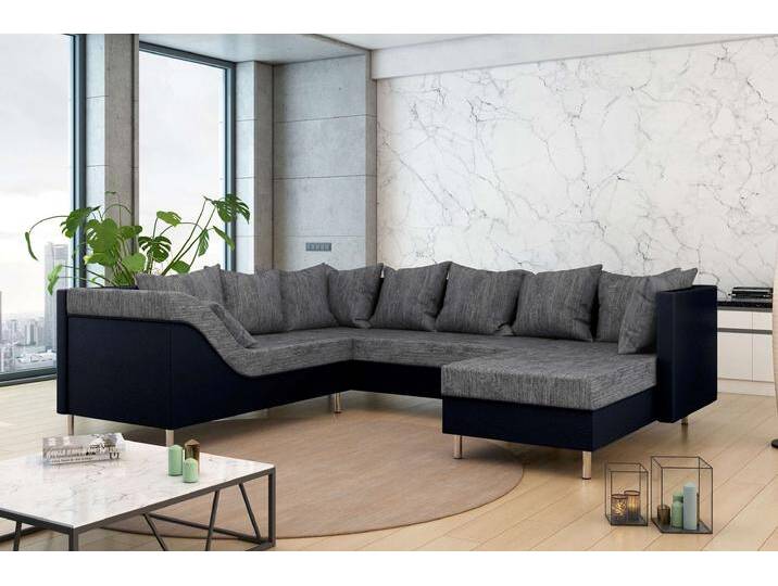 Lotos Wohnlandschaft Strukturstoff BERLIN Kunstleder MADRYT Grau Schwarz Links von 99rooms