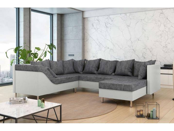 Lotos Wohnlandschaft Strukturstoff BERLIN Kunstleder MADRYT Grau Weiß Links Lotos Wohnlandschaft Strukturstoff BERLIN Kunstleder MADRYT Grau Weiß Links von 99rooms