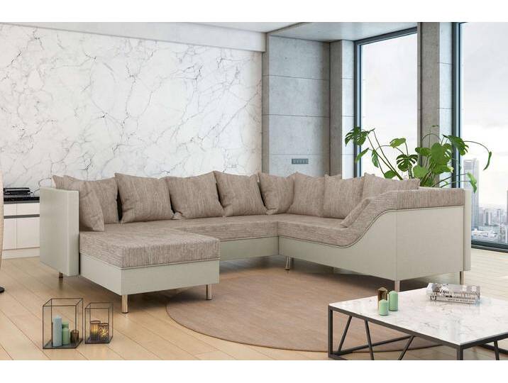 Lotos Wohnlandschaft Strukturstoff BERLIN Kunstleder MADRYT Hellbraun Beige Rechts von 99rooms