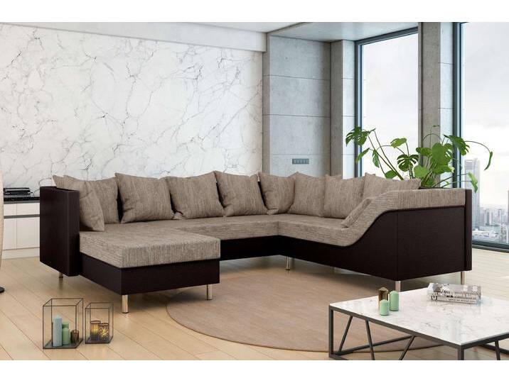 Lotos Wohnlandschaft Strukturstoff BERLIN Kunstleder MADRYT Hellbraun Dunkelbraun Rechts von 99rooms