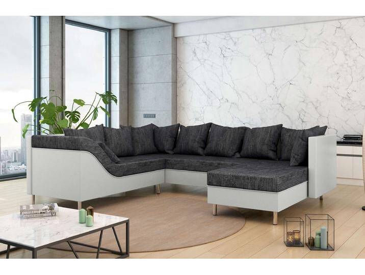 Lotos Wohnlandschaft Strukturstoff BERLIN Kunstleder MADRYT Schwarz Weiß Links Lotos Wohnlandschaft Strukturstoff BERLIN Kunstleder MADRYT Schwarz Weiß Links von 99rooms