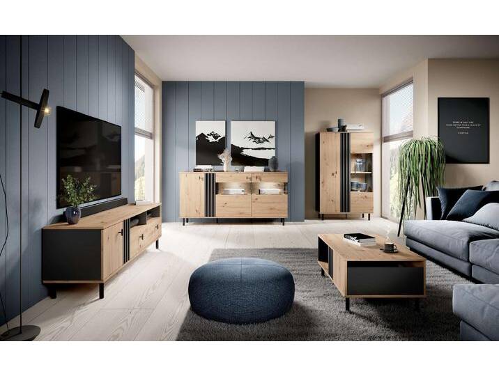 Maris Wohnzimmerset Eiche Artisan Dekor Anthrazit mit LED-Beleuchtung Maris Wohnzimmerset Eiche Artisan Dekor Anthrazit mit LED-Beleuchtung von 99rooms
