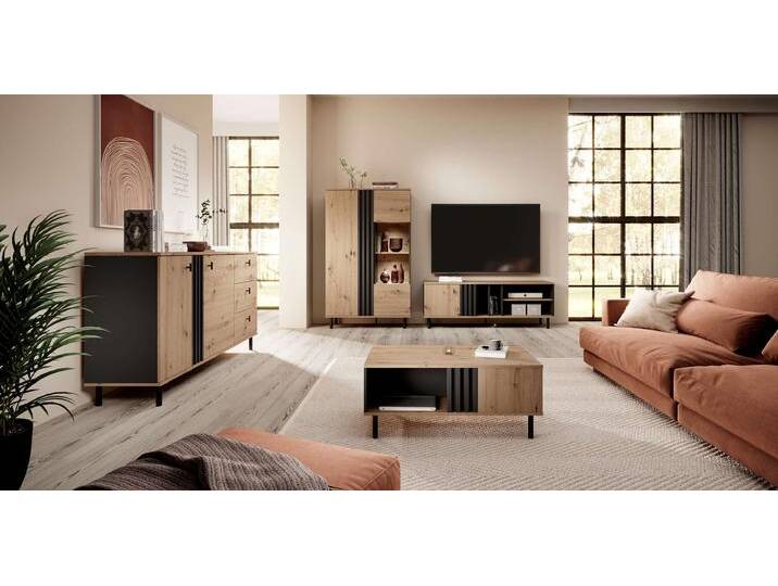 Maris Wohnzimmerset Eiche Artisan Dekor Anthrazit ohne LED-Beleuchtung Maris Wohnzimmerset Eiche Artisan Dekor Anthrazit ohne LED-Beleuchtung von 99rooms