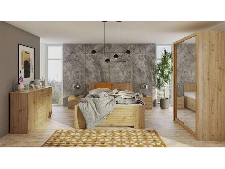 Mela Schlafzimmerset III Eiche Artisan Hochglanz 120 cm von 99rooms