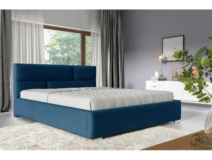 Narcisa Polsterbett Strukturstoff INARI Blau 200x200 cm mit Bettkasten von 99rooms