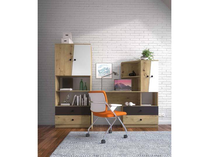 Narin Kinderzimmer-Set VII Eiche Artisan Dekor Weiß Matt Schwarz Matt von 99rooms