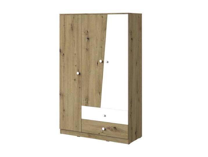 Narin Kleiderschrank III Eiche Artisan Hochglanz Weiß Hochglanz von 99rooms