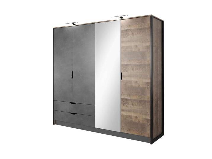 Narnia Drehtürenschrank Stabeiche Graphit mit LED-Beleuchtung von 99rooms