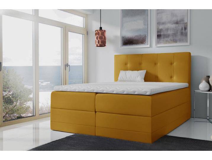 Nathan Boxspringbett Velours MONOLITH 120x200 cm Gelb von 99rooms