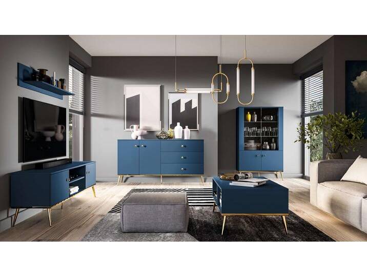 Noah Wohnzimmerset Blau mit LED-Beleuchtung von 99rooms