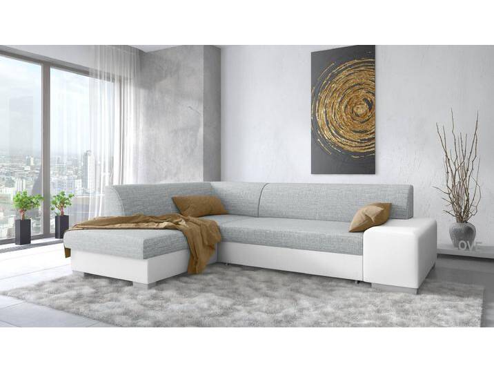 Panaro Ecksofa Kunstleder MADRYT Strukturstoff BERLIN Weiß Hellgrau Links mit von 99rooms