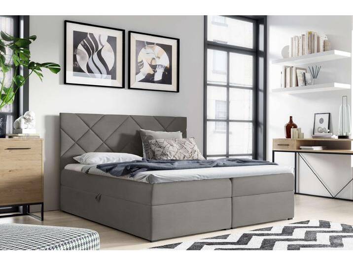 Pietro Boxspringbett 200x200 cm Kunstleder SOFT Grau von 99rooms