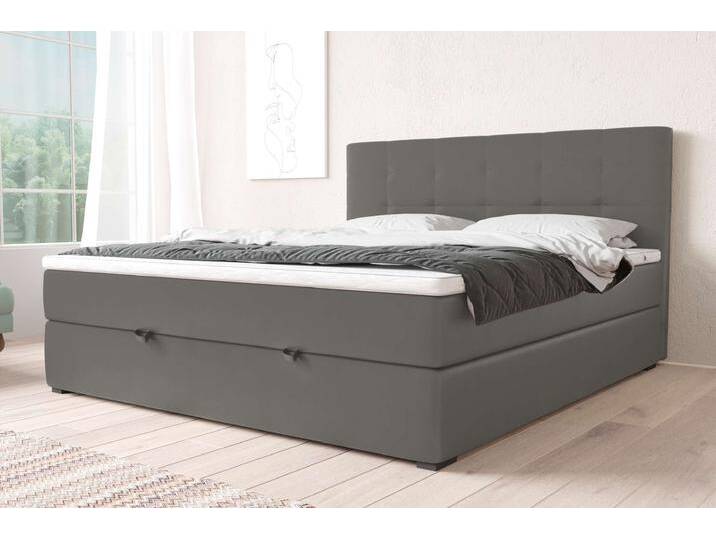 Pluto Boxspringbett Kunstleder MADRYT Beton 140x200 cm Taschen-Federung von 99rooms