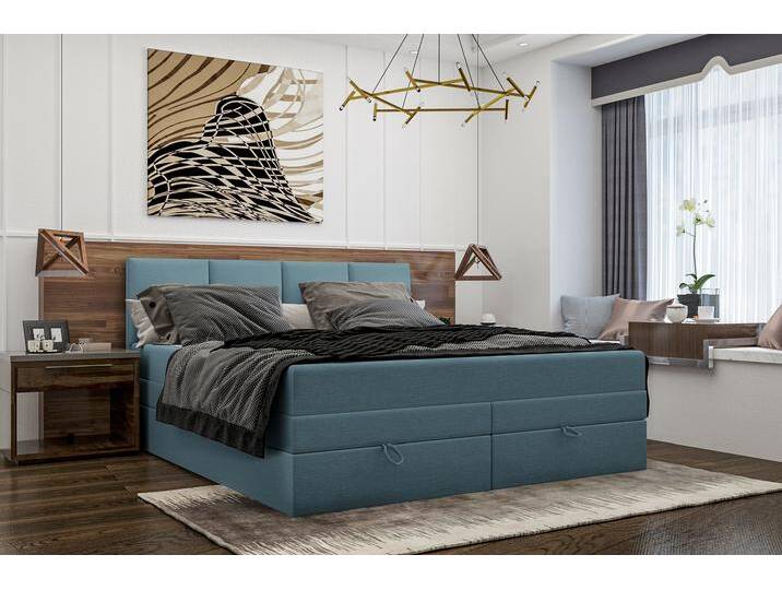 Praga Boxspringbett 140x200 cm Strukturstoff Pastellblau von 99rooms