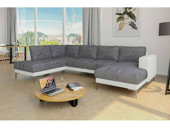 Santini Wohnlandschaft Strukturstoff BERLIN Kunstleder MADRYT Grau Weiß Rechts Santini Wohnlandschaft Strukturstoff BERLIN Kunstleder MADRYT Grau Weiß Rechts von 99rooms