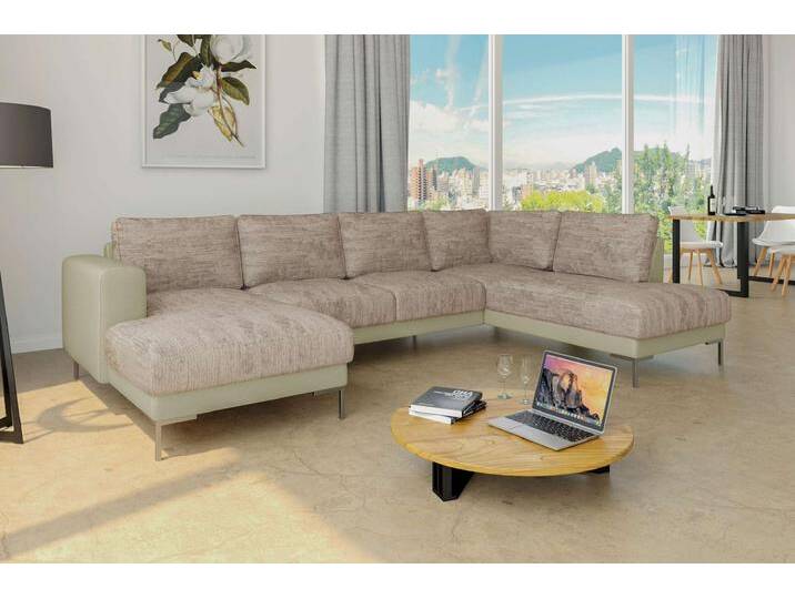 Santini Wohnlandschaft Strukturstoff BERLIN Kunstleder MADRYT Hellbraun Beige Links von 99rooms