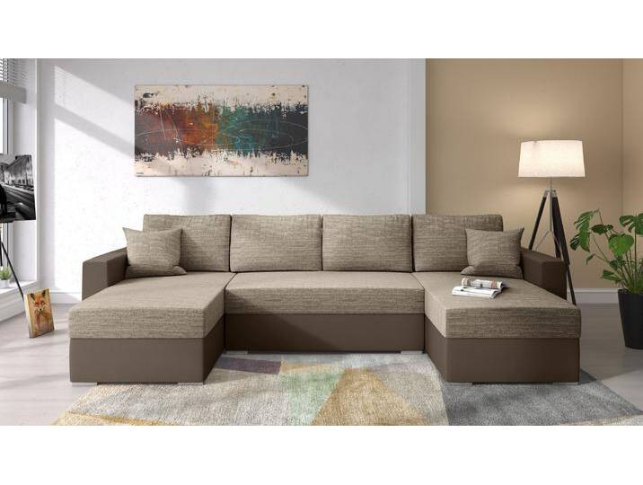Savio Wohnlandschaft Kunstleder MADRYT Strukturstoff BERLIN Hellbraun Dunkelbraun von 99rooms
