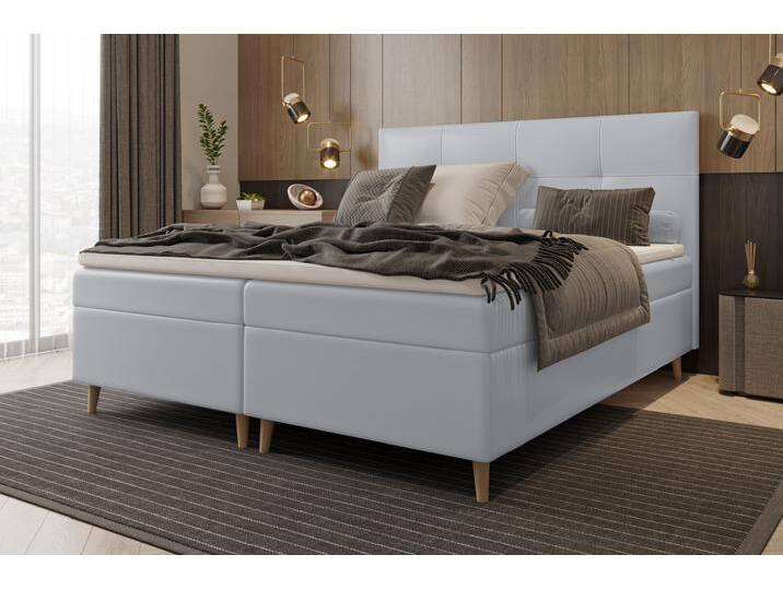 Skandie Boxspringbett Kunstleder 140x200 cm Grau Schaum Topper 4 cm von 99rooms
