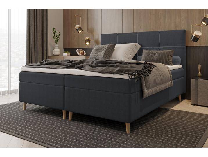 Skandie Boxspringbett Webstoff 180x200 cm Dunkelgrau Schaum Topper 4 cm von 99rooms